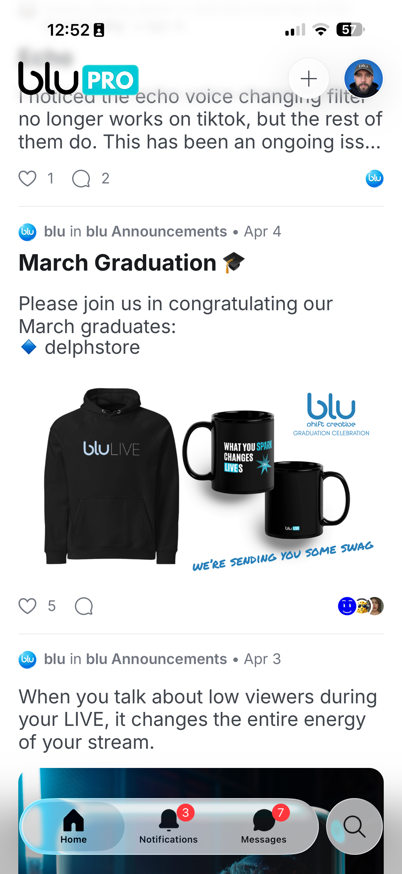The blu Pro app feed
